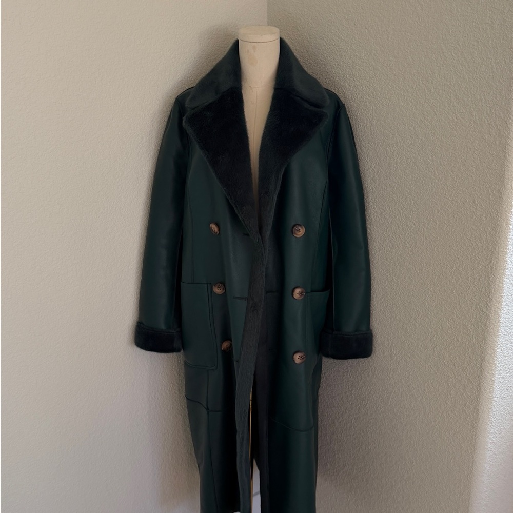 AVEC LES FILLES Deep Teal Leather faux fur reversible Jacket